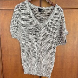 Ann Taylor Taupe Gray V-Neck Sweater Lightweight Knit
